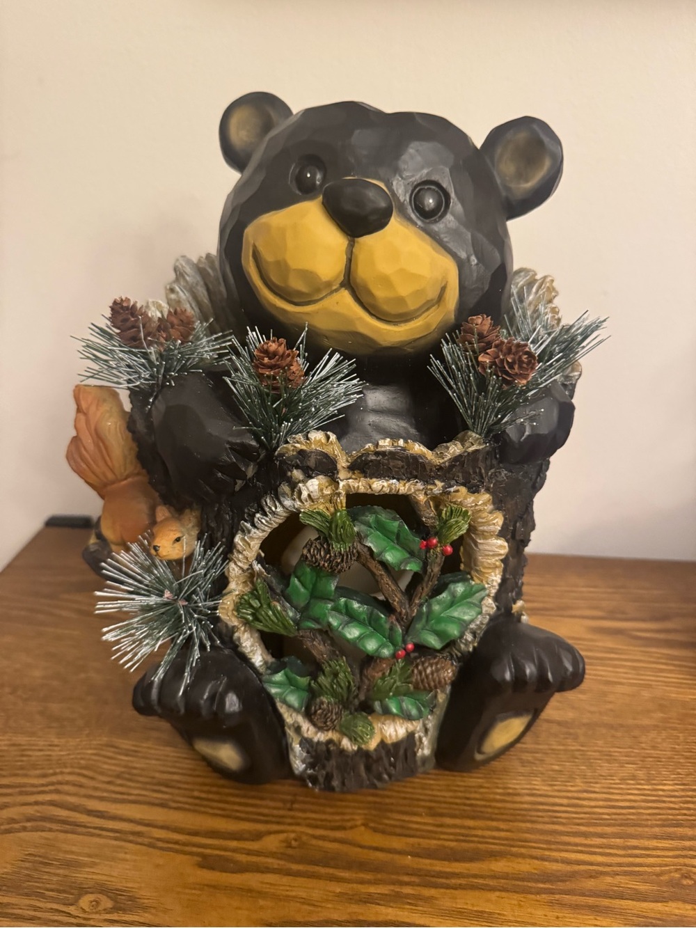 HTF Cracker Barrel Light Up Black Bear & Squirrel Figurine